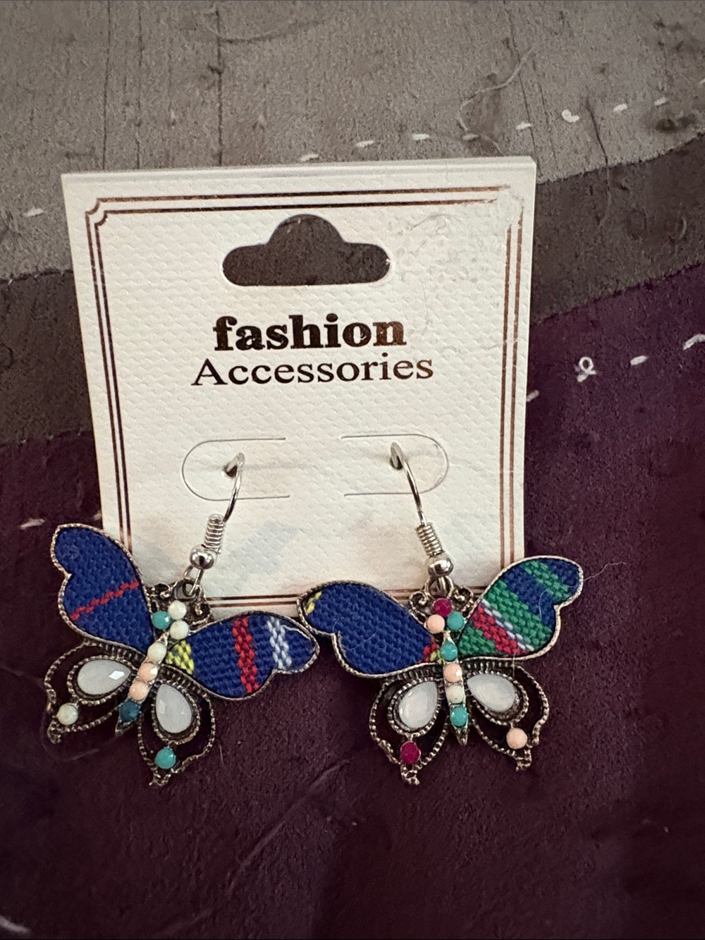 Fashion Accessories Blue & Multicolor Butterfly Drop Earrings
